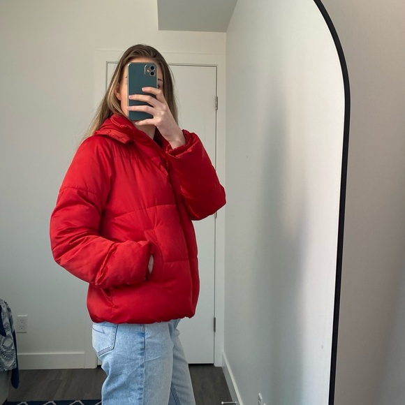 Garage Red Puffer Coat - Size small - Picture 2 of 4